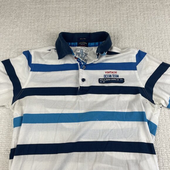 Paul & Shark Mens Sz L Blue Stripped Polo Ocean Team Royal Club *Stained Read* - Picture 10 of 16